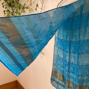 Blue silk elephant shawl from Thailand
